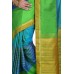 Vijayalashmi Blue, Green, Gold, Turquoise Green Kanchipuram Silk Saree [विजयलक्श्मी नील हरीत स्वर्ण काञ्चीपुरं कौशेय शाटिका]